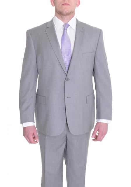 Mix and Match Suits Men's Portly Fit Two Button Fully Lined Solid Gray Super 140's Suit Executive Fit Suit - Mens Portly Suit