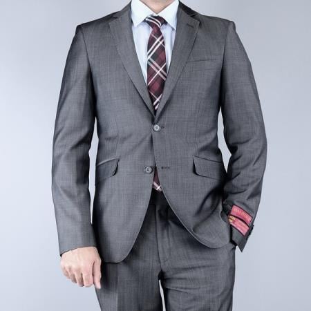Mantoni Men's Classic Fit Sharkskin Grey Black 2-Button Suit - High End Suits - High Quality Suits