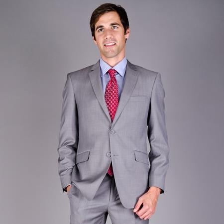 Tiglio Men's Slim Fit Light Grey Sharkskin 2-Button Suit - High End Suits - High Quality Suits