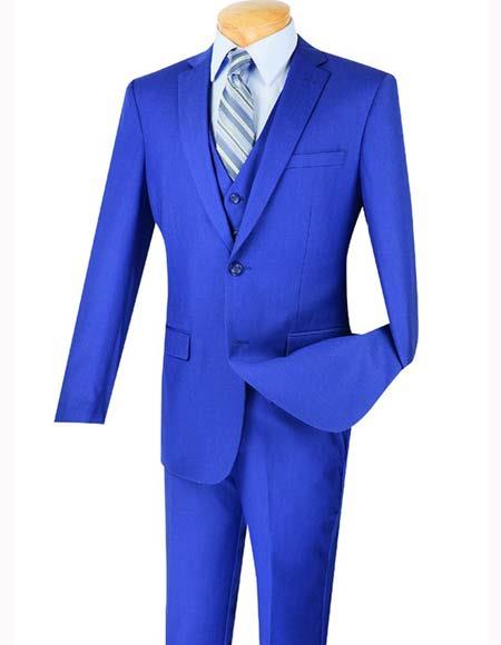 Classic 3pc 2 Button for Men - Solid Cobalt ~ Indigo - Men's Dress Suits with Pleated Pants