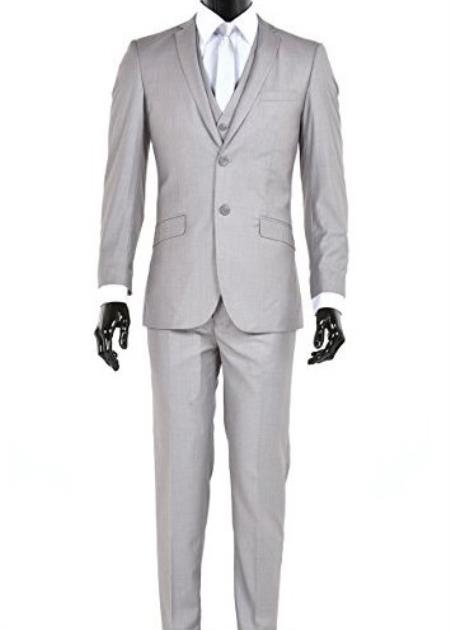 Men's Slim Fit 2 Button Vested Light Gray Suit