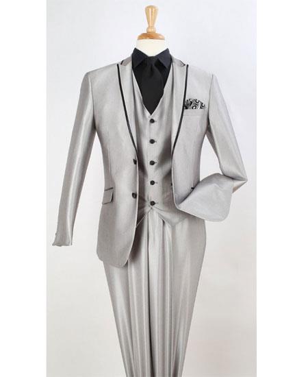 Men's Two Toned And Fashion Light Gray Trim Lapel Wedding / Prom 2026 / Homecoming Tuxedo Vested 3 Pieces