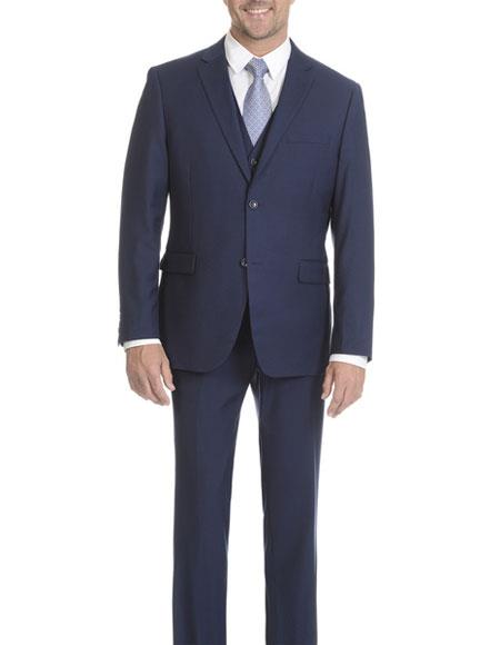 Collezione Suit - italy Men's Modern Fit Suits Midnight Blue Vested 2 Button Suit
