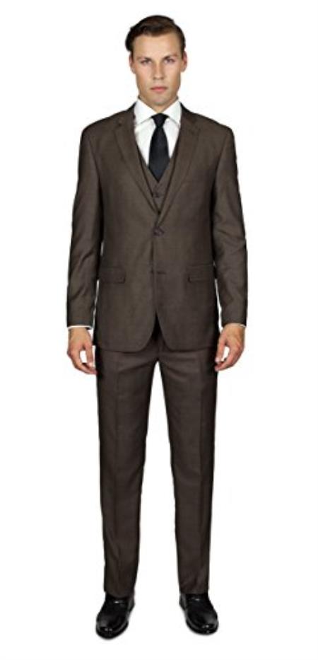 Men's Mocha 2 Button Three Piece TR Blend Suit Affordable - Discounted Priced On Clearance Sale