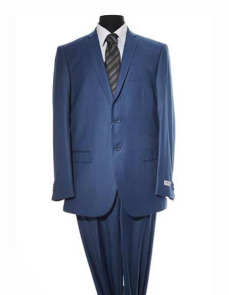 Unique 2PC 3 Button Dark Navy Blue Men's Suit With Flat Front Pants
