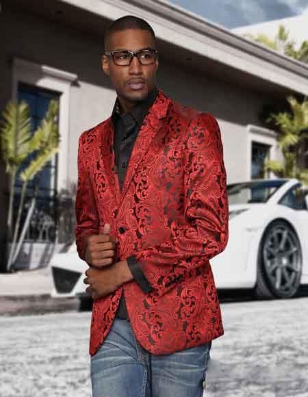 Men's Red Paisley Colorful Prom 2026 Entertainer Blazer