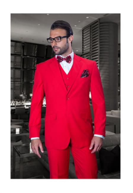 Classic 3 Piece 2 Button Solid Red Men's Suit Extra Fine Italian Red main image 1