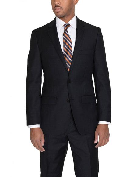 Men's Solid Black 2 Button Classic Fit Wool Suit