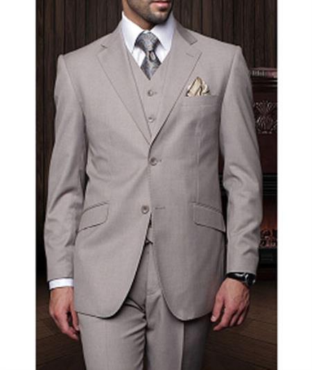 Statement Confidence Men's Tan 2 Button Modern Fit Suits Wool Fine Brands Best Italian Style Cut Suits
