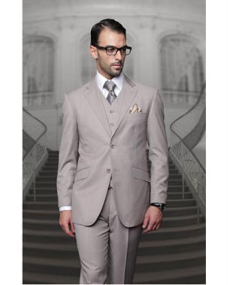 High Quality 2 Button Solid Tan ~ Beige Vested Suits 100% Rayon Men's Suits On Sale