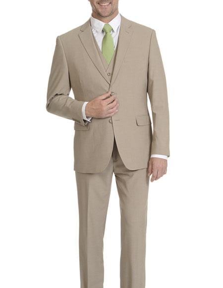 Brand: Caravelli Collezione Suit - Caravelli Suit - Caravelli italy Caravelli Men's 2 Button Tan Vested Slim Fit Fully Lined Suit