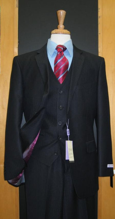 Two Button Three Piece Dark Navy Tone on Tone Blend Flat Front three piece suit - Dark Blue Suit Color mensusa