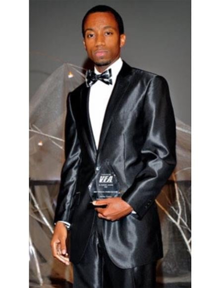 Men's 2 Buttons Suit Shiny ~ Sharkskin Flashy Charcoal Grey or Black or Blue Suit