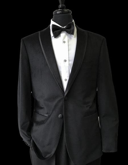 Men's Trimmed Lapel Velvet Tuxedo 2 Buttons Black