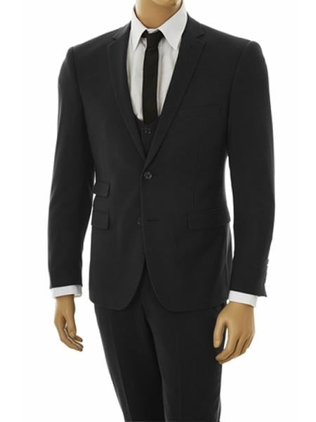 2 Buttons Black Wedding / Prom 3 ~ Three Piece Stretchy Inexpensive ~ Cheap ~ Discounted Clearance Sale Extra Slim Fit Prom Vested Ticket Pocket Suit