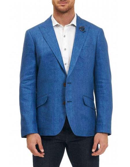 Men's Blue 100% Linen Designer Fashion Dress Casual Blazer