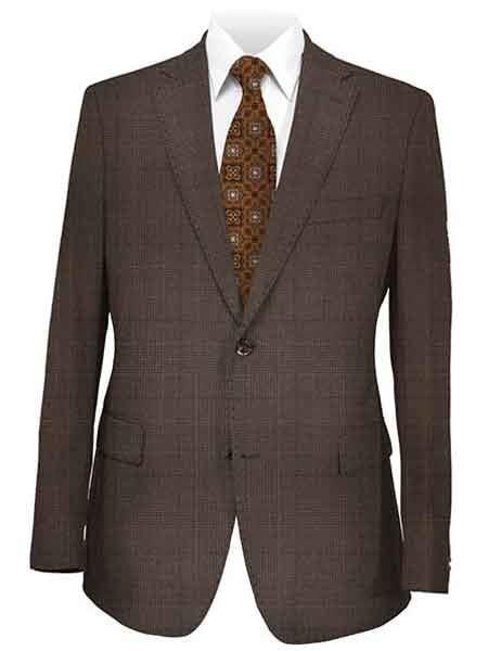 Men's 2 Button Medium Brown Plaid Suit