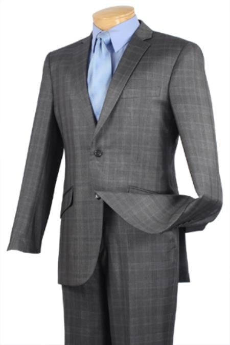 Single Breasted 2 Button Slim Fitted affordable Cheap Priced Business Suits Clearance Sale online sale Charcoal Plaid ~ Windowpane patternl