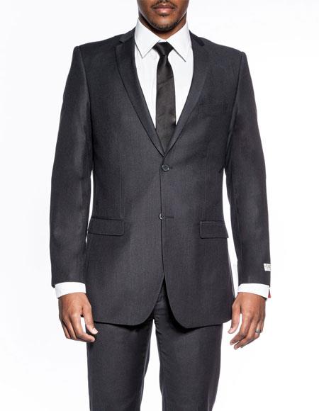 Extra Slim Fit Suit Mens classic charcoal extra slim fit wedding prom 2026 skinny - Color: Dark Grey Suit
