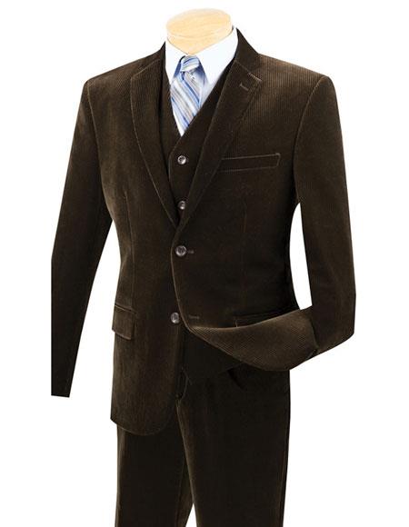 Mens Corduroy Suit Mens Two Buttons Pinstripe ~ Stripe corduroy 2 piece vested suits Flat Front Pants