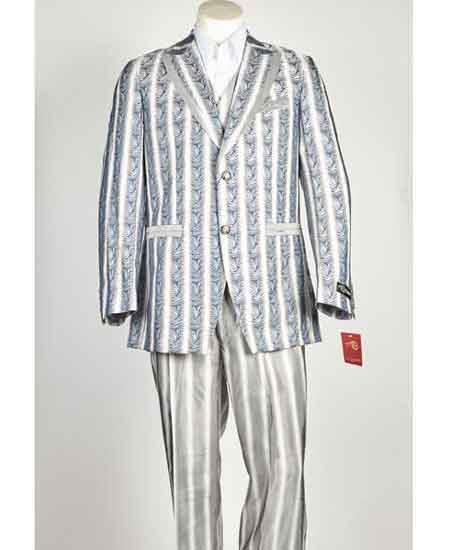 Men's 2 Button Paisley Cheap Priced Designer Fashion Dress Casual Blazer For Men On Sale Closure Light Blue Sky Baby Blue Vested Suit Blazer Looking