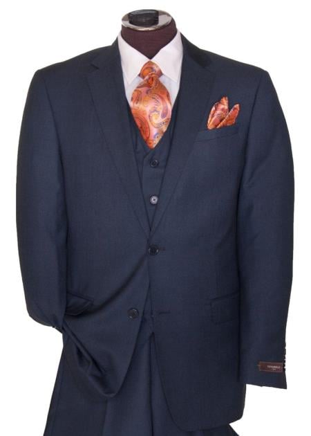 Men's 2 Button Dark Navy Blue Suit For Men Regular Basic Cut Flat Front Pants Three Piece Suit (Wholesale price $95 (12pc&UPMinimum))