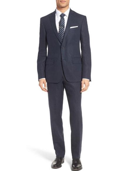 Men's Navy 100% Linen Designer Fashion Dress Casual Blazer- Dark Blue Suit Color
