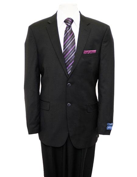Designer Affordable Inexpensive Men's Two Buttons Solid Black Suit Flat Front Pant