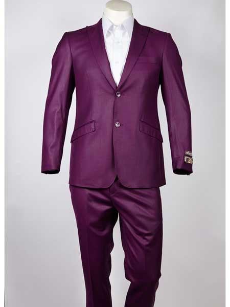 Men's Slim Fit Peak Lapel 2 Button Purple Suit