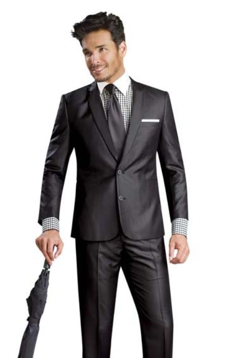 2 Button Shiny Flashy Metalic Silk Touch Sharkskin Black Suit