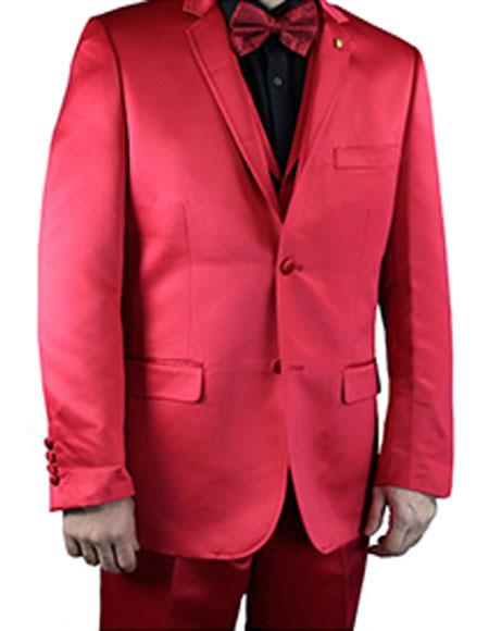 2 Buttons Flat Front Pants Shiny Flashy red Men's suit