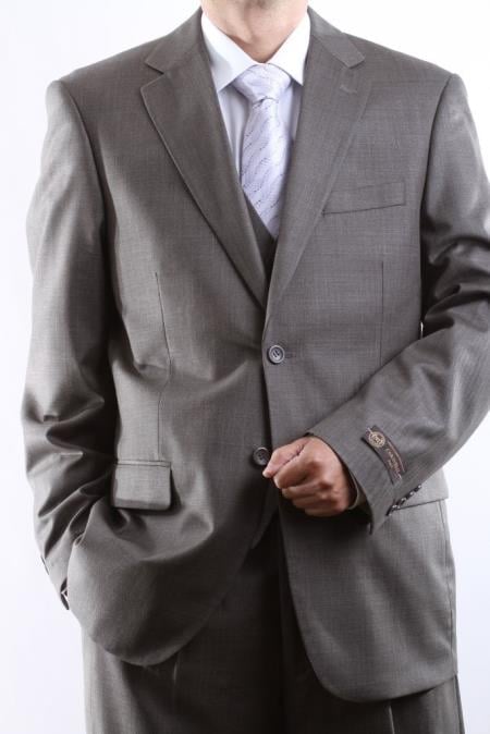 Men's diamond nail heads 2 Button 2 Piece Safari Military Style Suit Taupe