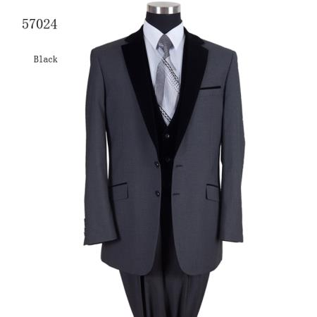 Single breasted 2 button side vents Velvet lapel Formal Dinner Black Suit Fashion Tuxedo For Men - Three Piece Suit