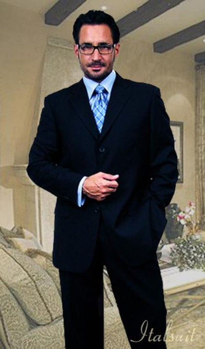 Unique 2PC 3 Button Dark Navy Blue Men's Suit With Flat Front Pants mensusa