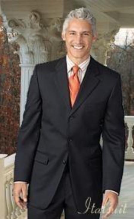 Unique 2PC 3 Button Solid Charcoal Men's Suit With Flat Front Pants mensusa