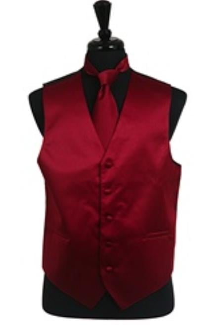 Vest Tie Set Burgundy ~ Maroon ~ Wine Color Buy 10 of same color Tie For $25 Each - Men's Neck Ties - Mens Dress Tie - Trendy Mens Ties mensusa