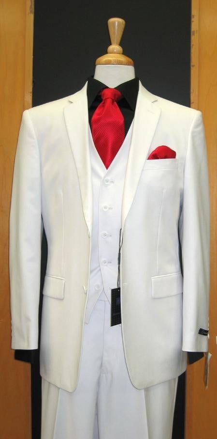 WHITE EXTRA FINE Light Weight Soft Fabirc 3PC VESTED Suits For Men 2 B ...
