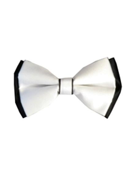 Men's White/Black Polyester Satin dual colors classic Bowtie - Men's Neck Ties - Mens Dress Tie - Trendy Mens Ties