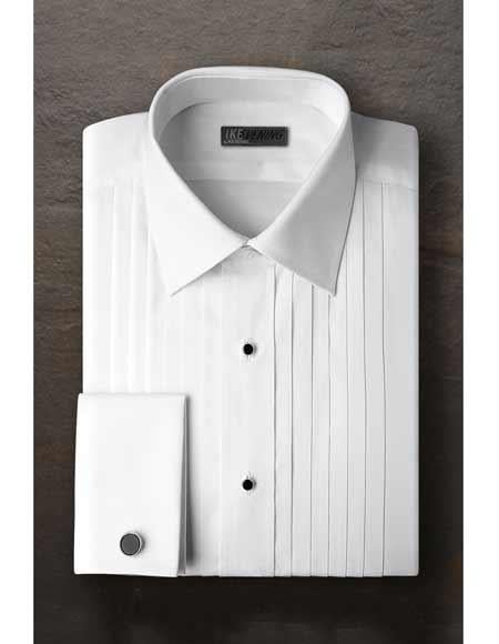 Men’s Vincent White Pleated Laydown Collar Tuxedo Shirt with French Cuffs, Ted Baker Brand Formal Shirt