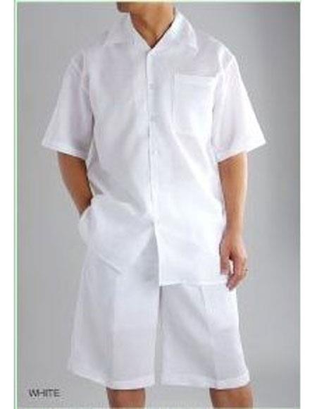 Men's Shirt And Shorts White color Two Piece Casual Casual Two Piece Walking Outfit For Sale Pant Sets Set Suit For Men - Mens Linen Suit