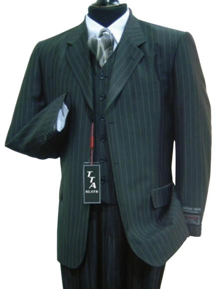 Wide Pinstripe In Charcoal Grey Vest Included Available in 2 buttons 3 ~ Three Piece - mensusa