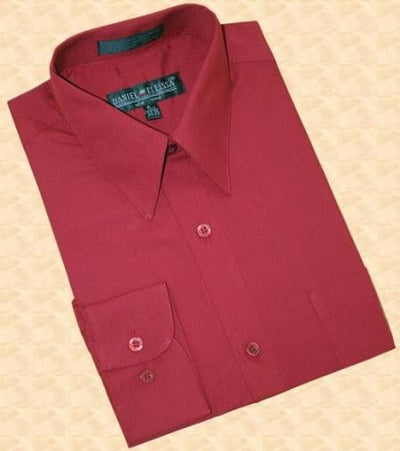 Wine/Burgundy ~ Maroon ~ Wine Color Cotton Blend Convertible Cuffs Men's Dress Shirt mensusa