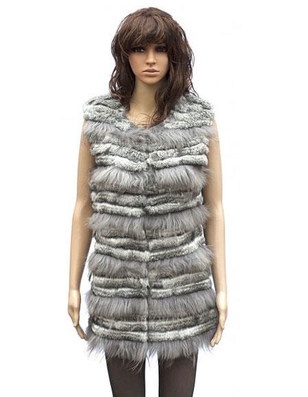 Fur Grey Genuine Rabbit 3/4 Vest
