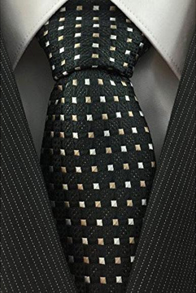 Men's Black & Beige Necktie Woven Accent high Fashion Tie-Men's Neck Ties - Mens Dress Tie - Trendy Mens Ties
