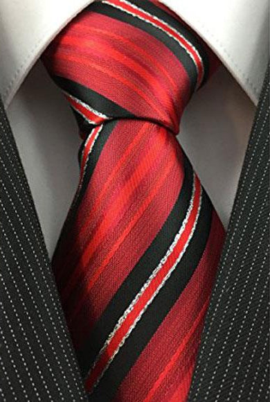 Men's Necktie Red Black White with Tinsel Pinstripe Woven Fashion Tie-Men's Neck Ties - Mens Dress Tie - Trendy Mens Ties