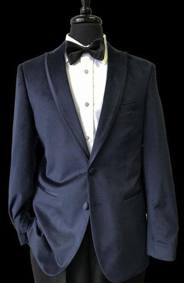 Men's Navy Blue Peak Lapel Velvet velour Blazer