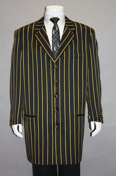 WTXZoot200 Men's Black High Fashion Bold Pronounce Yellow Pinstripe Three Piece Zoot