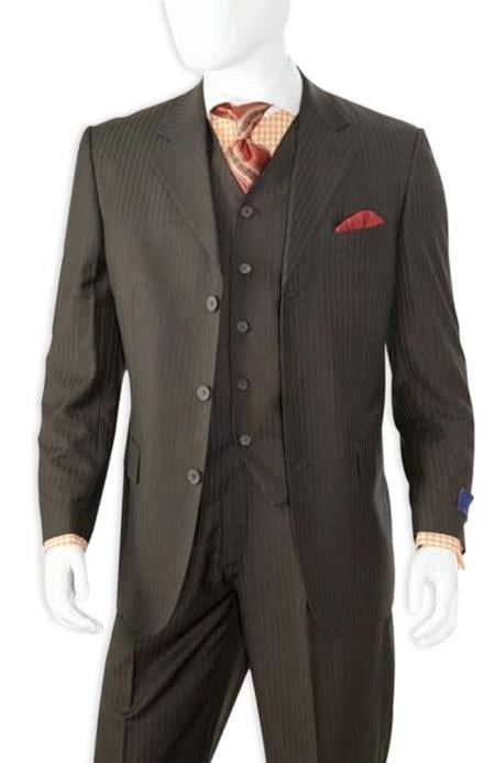 Men's Alberto Nardoni Black On Black Ton on Ton Shadow Stripe Three Buttons Style suit ~ 3 Buttons Shadow Stripe Vested Suit 100% wool pleated pants side vented