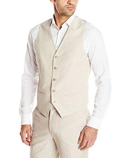 Men’s Ivory Linen Vest and Pants Set – 2-Piece Wedding, Beach and Summer Formal Outfit