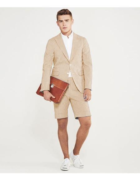 Men's Camel Peak Lapel Summer Business Suits